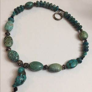 Turquoise and silver beaded handmade necklace